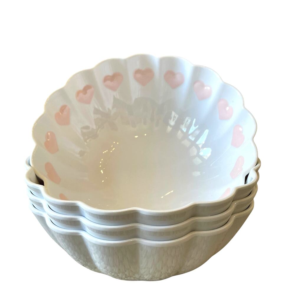 Pastel Pink Heart Melamine Salad Bowls 7.5in Set of 4 Valentine XO New